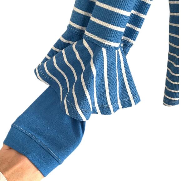 Free People Blue and White Stripe Top Sz M - Picture 5 of 7